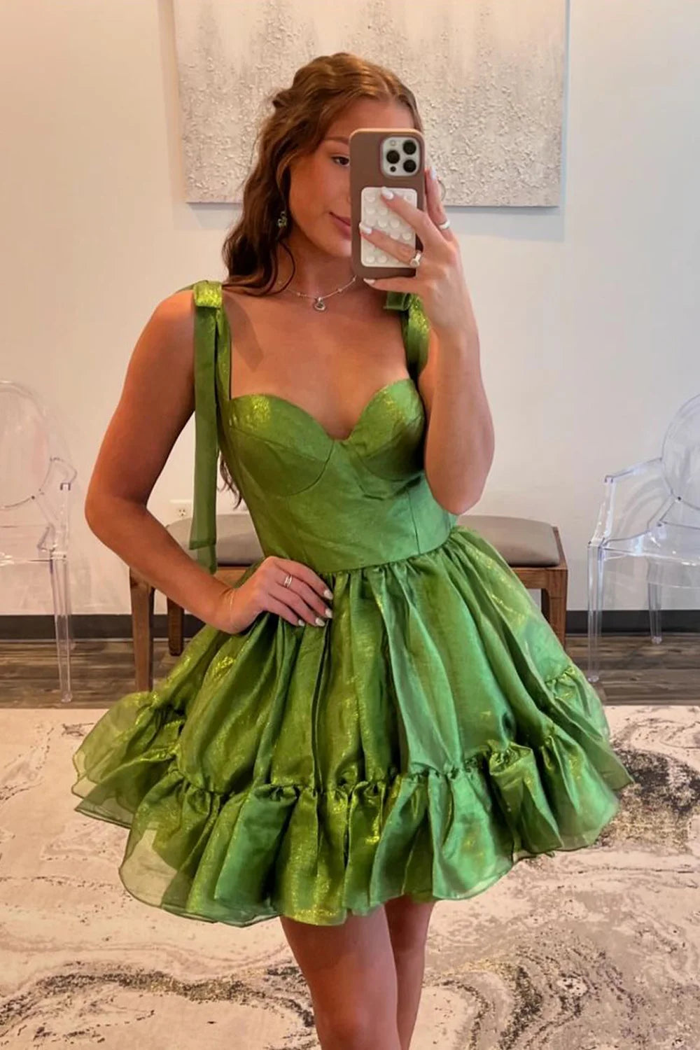 Sweetheart A Line Green Short Homecoming Dress  P2375