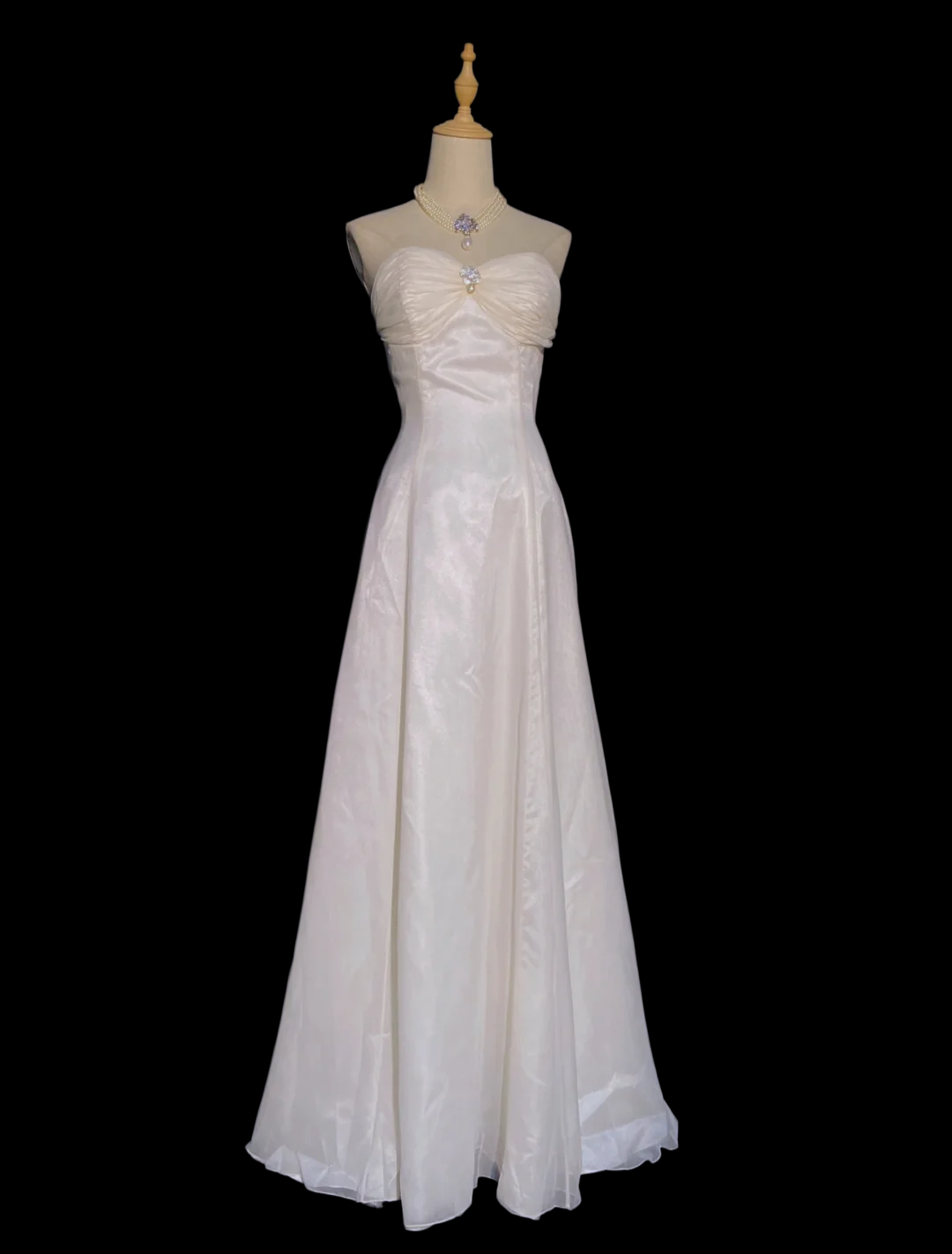 Sweetheart A Line Ivory Prom Dress Organza Vintage Dress  P928