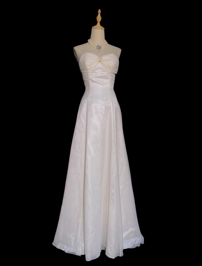 Sweetheart A Line Ivory Prom Dress Organza Vintage Dress  P928