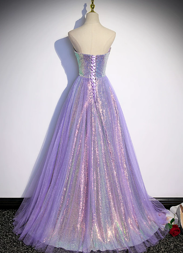 Sweetheart  A Line Lilac Sequin Prom Dress Formal Evening Gown  P1263