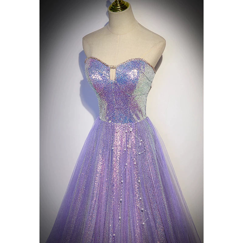 Sweetheart  A Line Lilac Sequin Prom Dress Formal Evening Gown  P1263