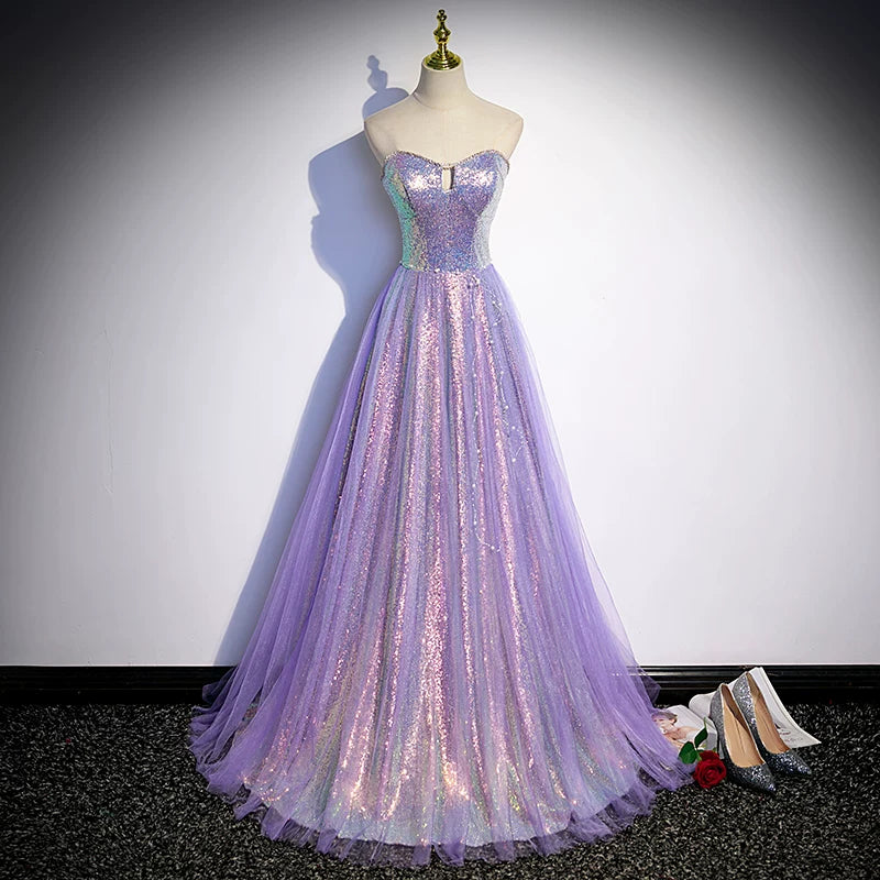 Sweetheart  A Line Lilac Sequin Prom Dress Formal Evening Gown  P1263