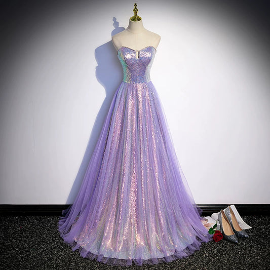 Sweetheart  A Line Lilac Sequin Prom Dress Formal Evening Gown  P1263