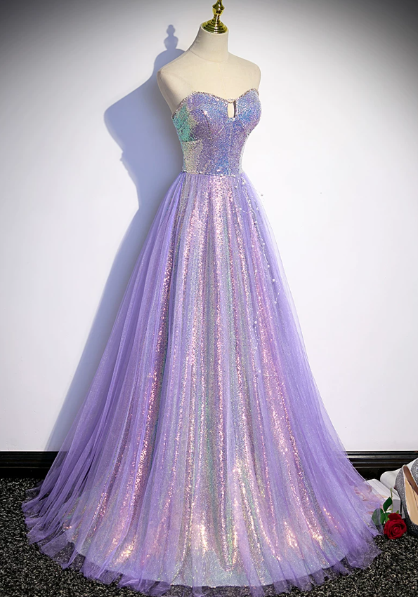 Sweetheart  A Line Lilac Sequin Prom Dress Formal Evening Gown  P1263