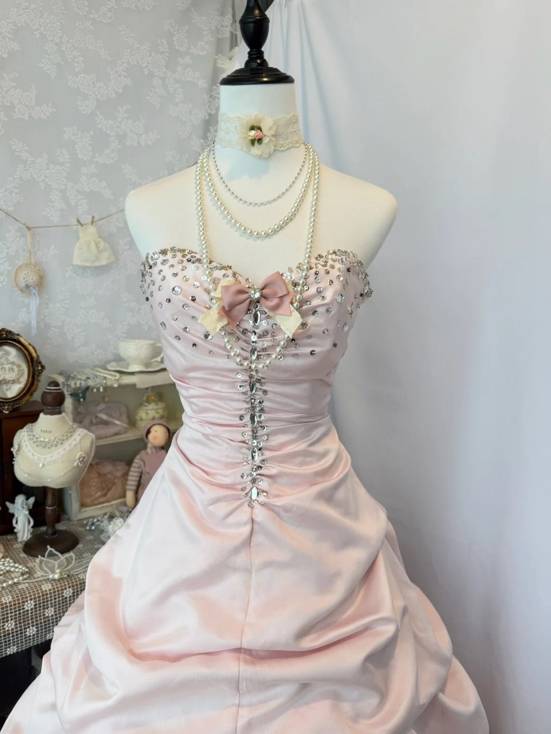 Sweetheart A Line Pink Satin Birthday Dress Retro Prom Dress   P1511