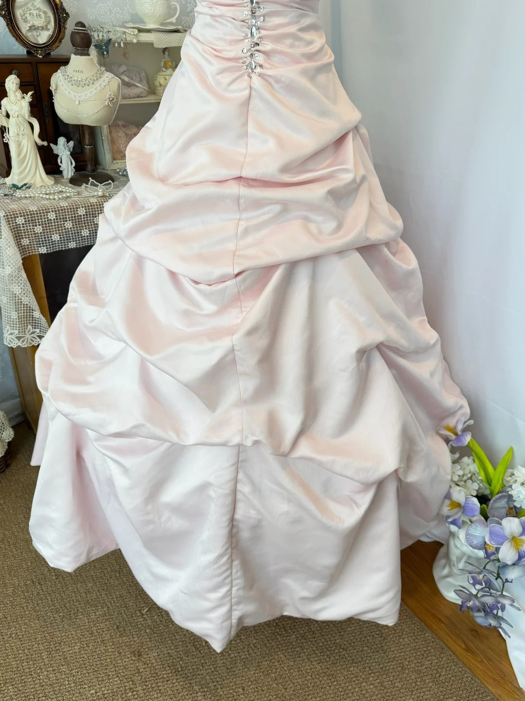 Sweetheart A Line Pink Satin Birthday Dress Retro Prom Dress   P1511