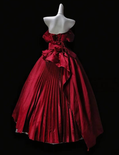 Sweetheart A Line Pleated Prom Dress Burgundy Birthday Dress  P1825