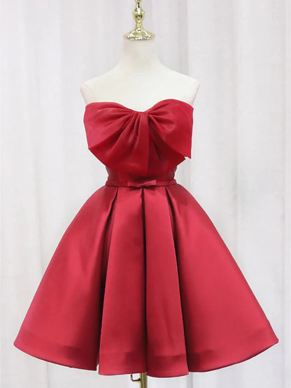 Sweetheart A Line Red Satin Homecoming Dress Short Birthday Dress  P2352