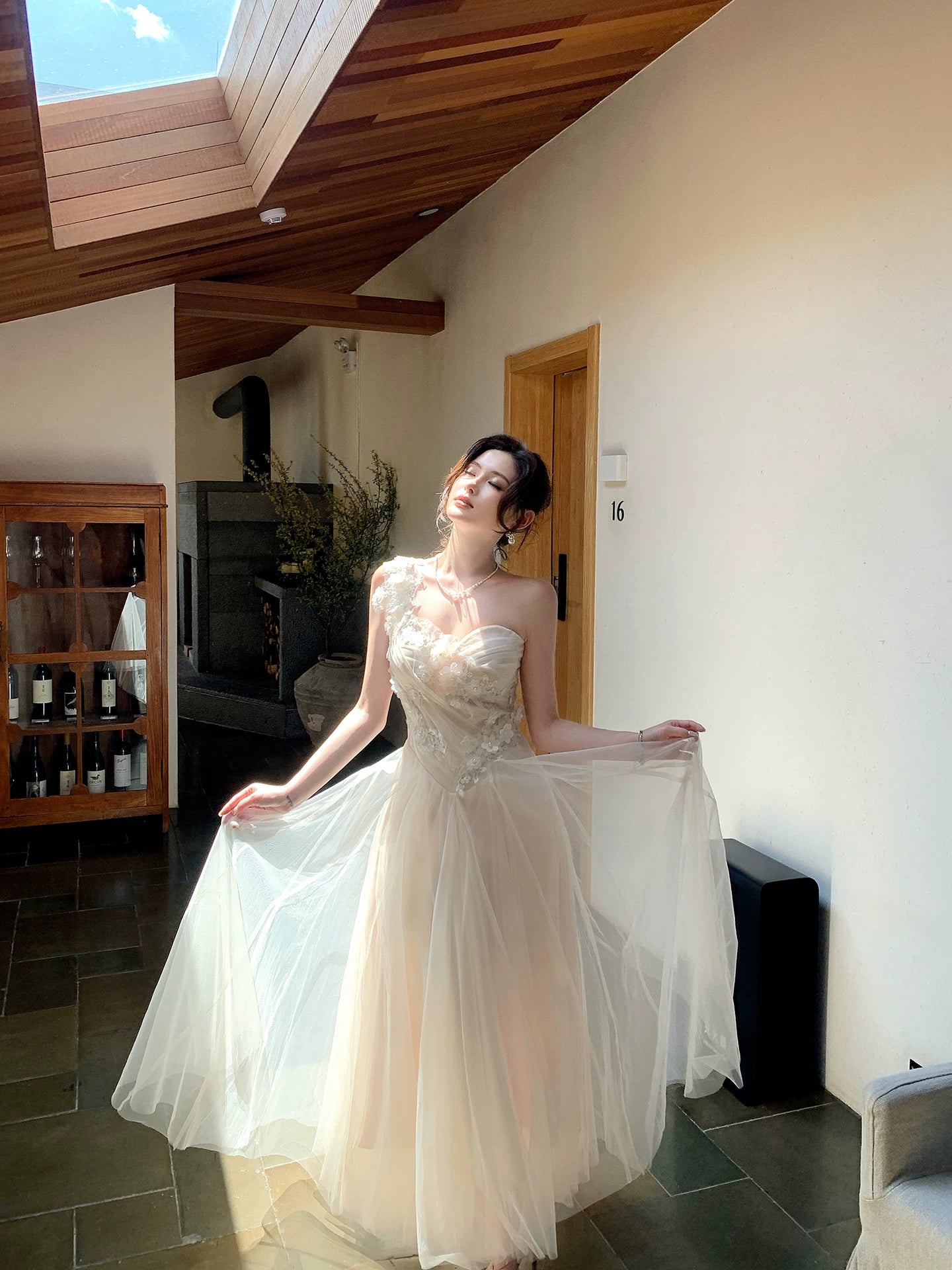 Sweetheart  A Line Tulle Prom Dress Apricot Birthday Dress  P1278