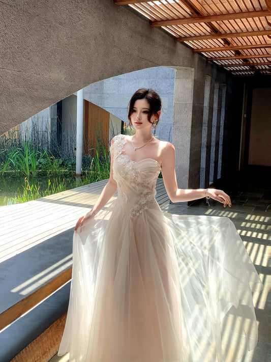 Sweetheart  A Line Tulle Prom Dress Apricot Birthday Dress  P1278