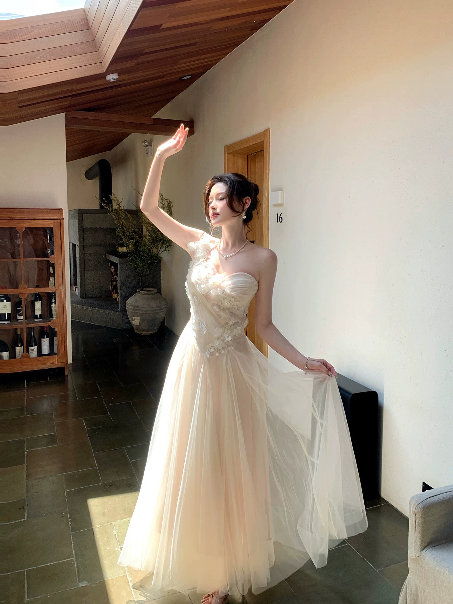 Sweetheart  A Line Tulle Prom Dress Apricot Birthday Dress  P1278