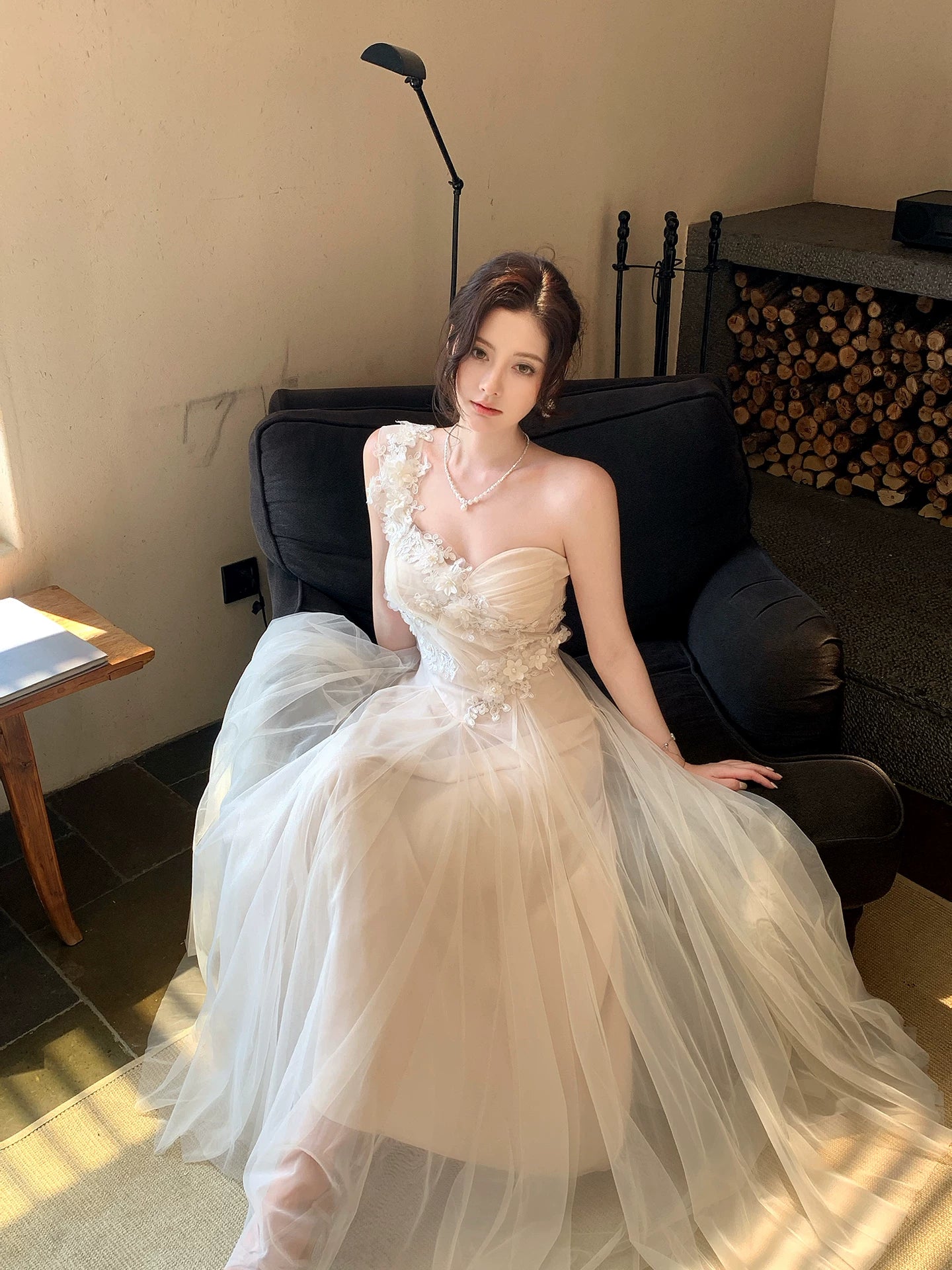 Sweetheart  A Line Tulle Prom Dress Apricot Birthday Dress  P1278