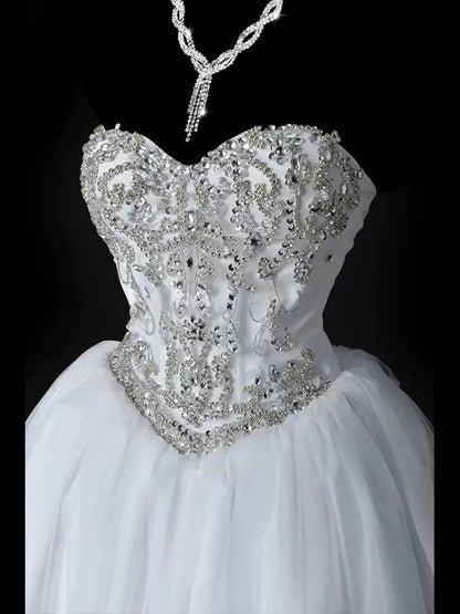Sweetheart A Line Tulle Wedding Dress Beaded Graduation Dress  P690