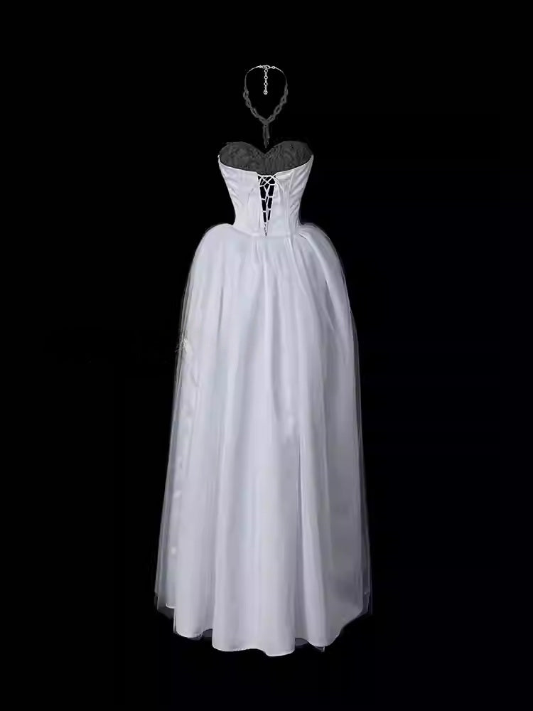 Sweetheart A Line Tulle Wedding Dress Beaded Graduation Dress  P690