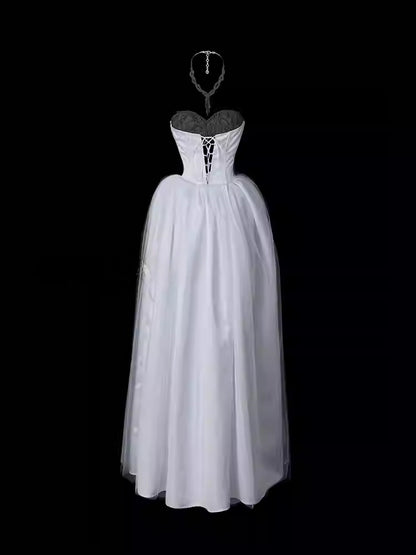 Sweetheart A Line Tulle Wedding Dress Beaded Graduation Dress  P690