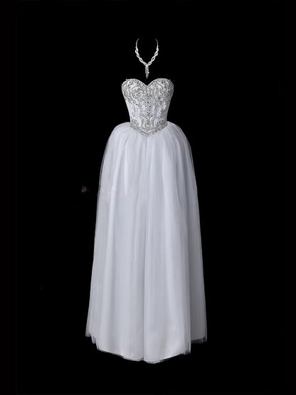 Sweetheart A Line Tulle Wedding Dress Beaded Graduation Dress  P690