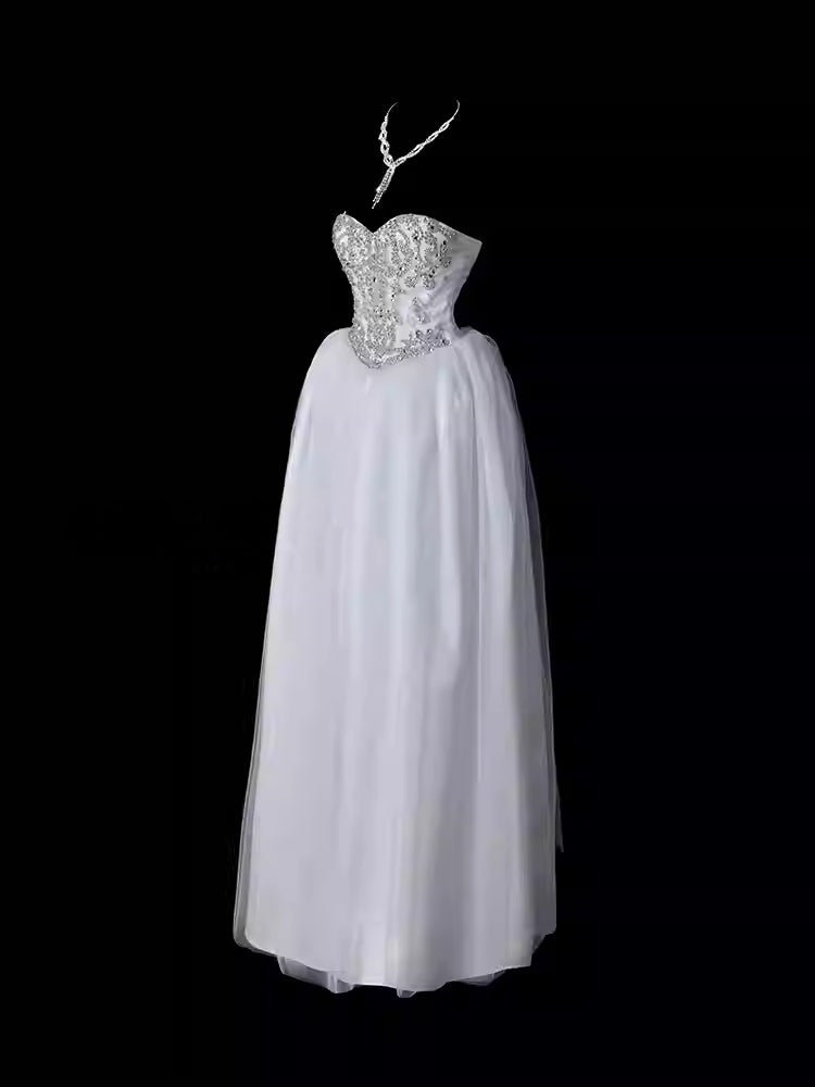 Sweetheart A Line Tulle Wedding Dress Beaded Graduation Dress  P690