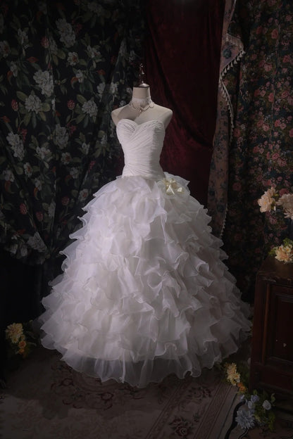 Sweetheart A Line White Ruffled Birthday Dress Formal Wedding Dress  P1712