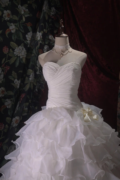 Sweetheart A Line White Ruffled Birthday Dress Formal Wedding Dress  P1712