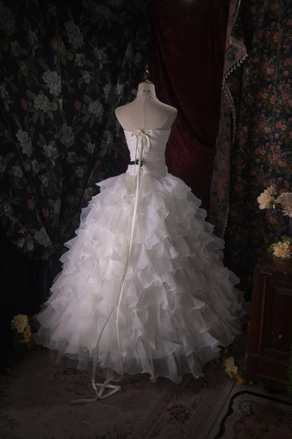 Sweetheart A Line White Ruffled Birthday Dress Formal Wedding Dress  P1712
