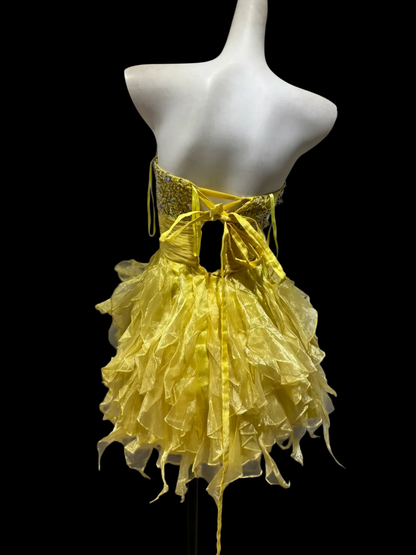 Sweetheart A Line Yellow Homecoming Dress Sequin Short Party Dress  P1370