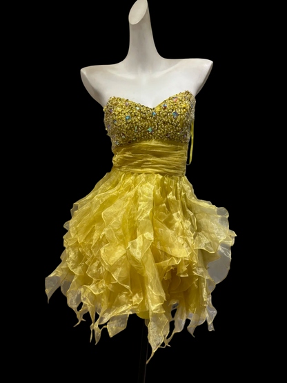 Sweetheart A Line Yellow Homecoming Dress Sequin Short Party Dress  P1370