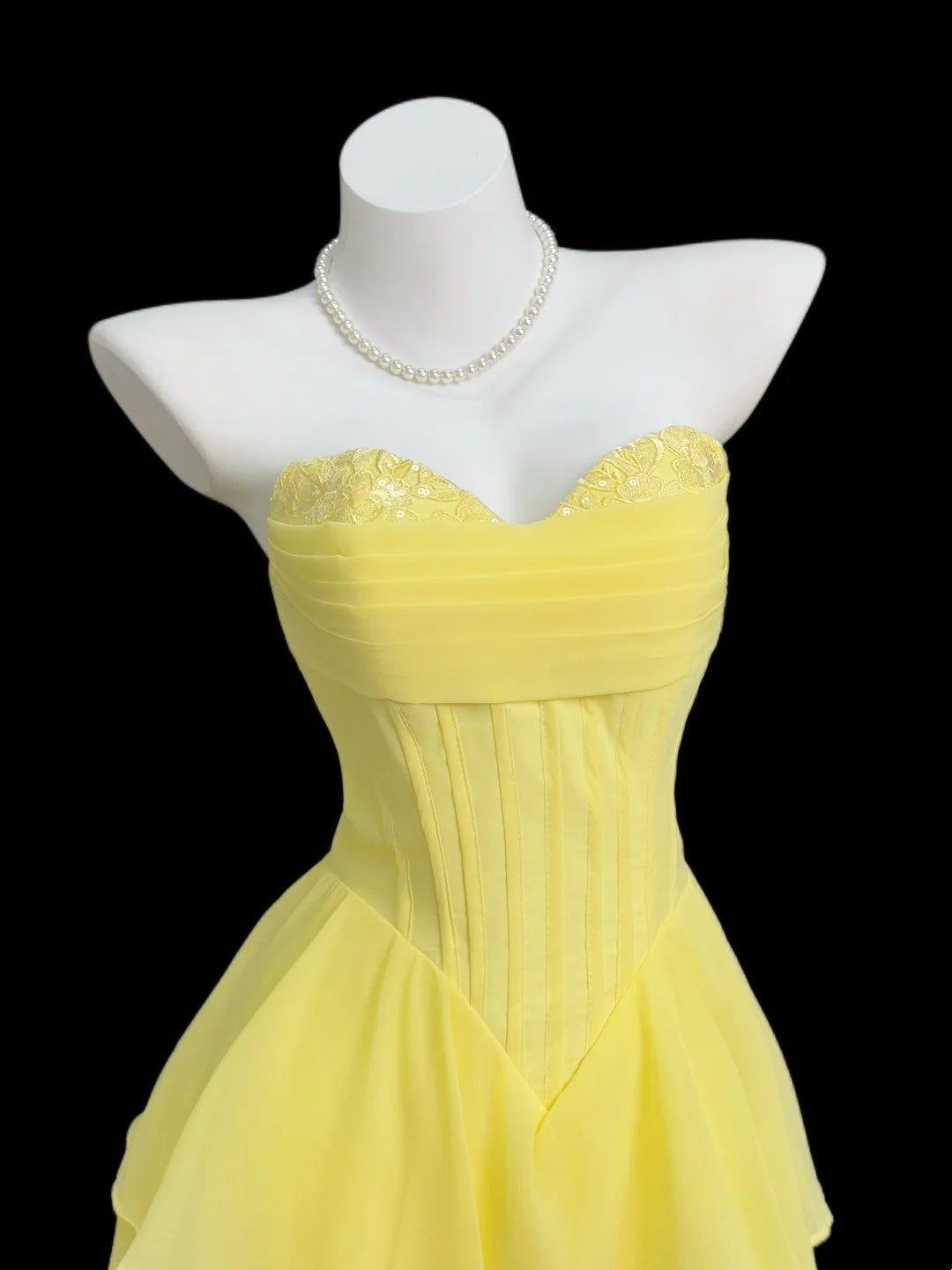 Sweetheart A Line Yellow Layered Prom Dress Ruffled Wedding Guest Dress  P1697