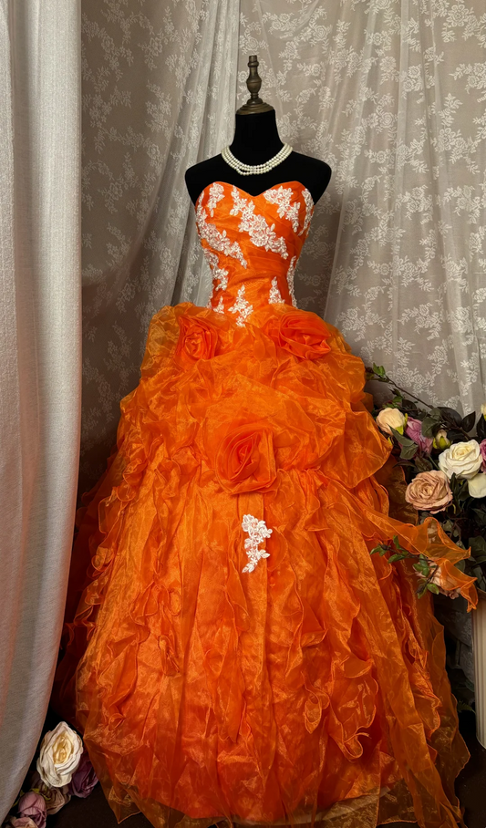 Sweetheart Ball Gown Orange Prom Dress Vintage Birthday Dress  P1124