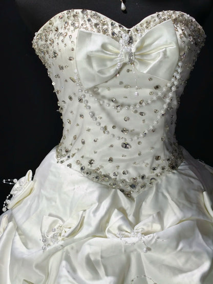 Sweetheart Beaded Ivory Satin Birthday Dress A Line Homecoming Dress  P1976