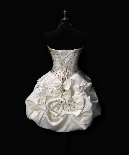 Sweetheart Beaded Ivory Satin Birthday Dress A Line Homecoming Dress  P1976