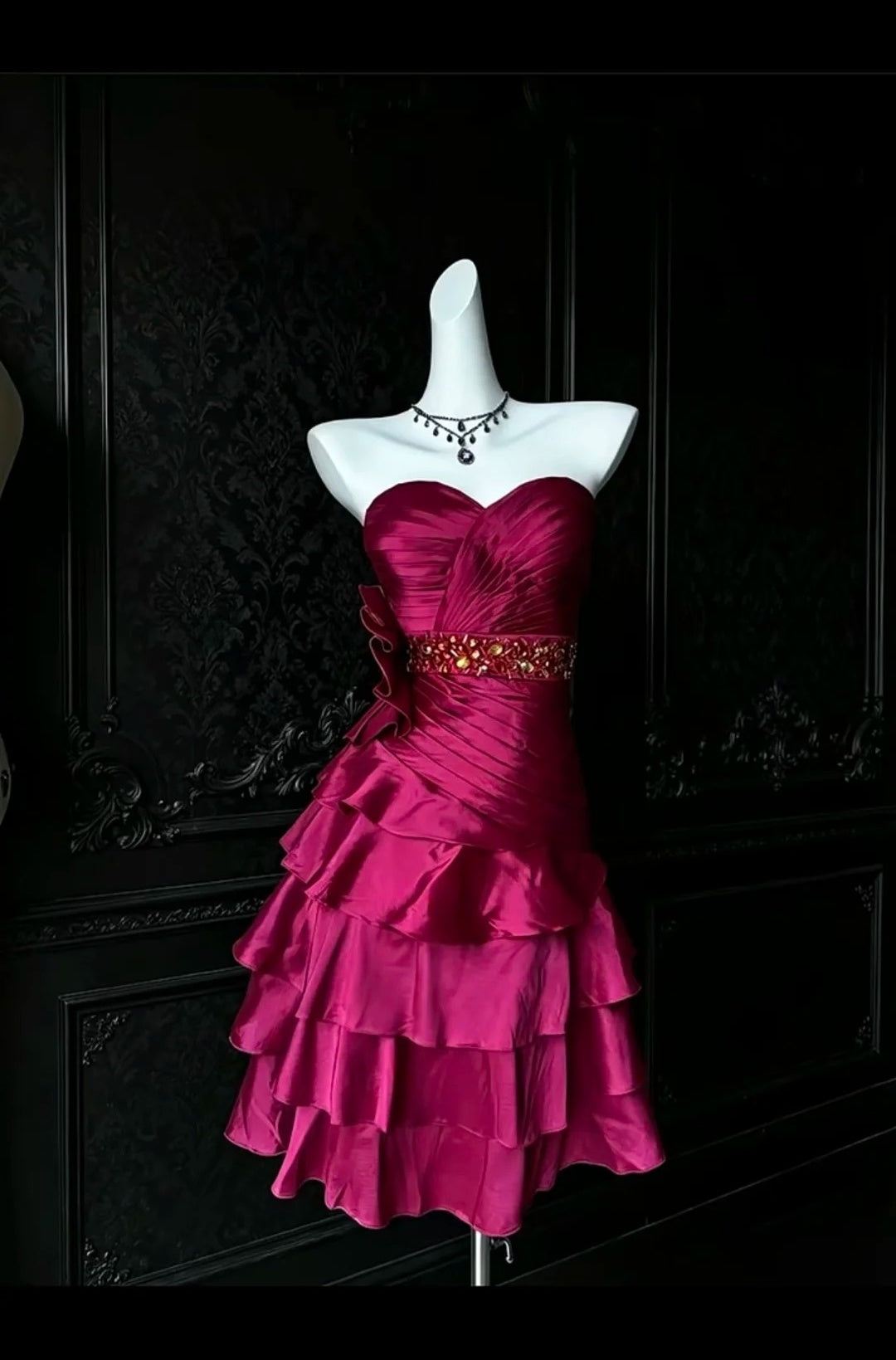Sweetheart Beaded Layered Satin Short Homecoming Dress  P2408