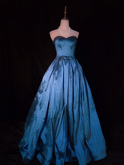 Sweetheart Blue A Line Prom Dress Satin Formal Party Gown  P924