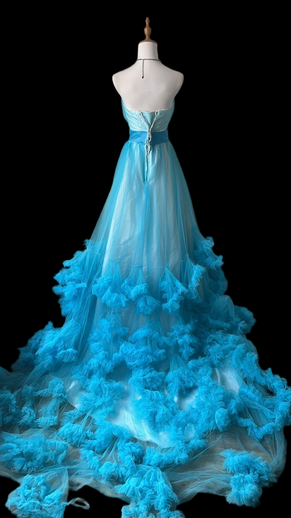 Sweetheart Blue A Line Wedding Dress Ruffled Bridal Gown  P1979