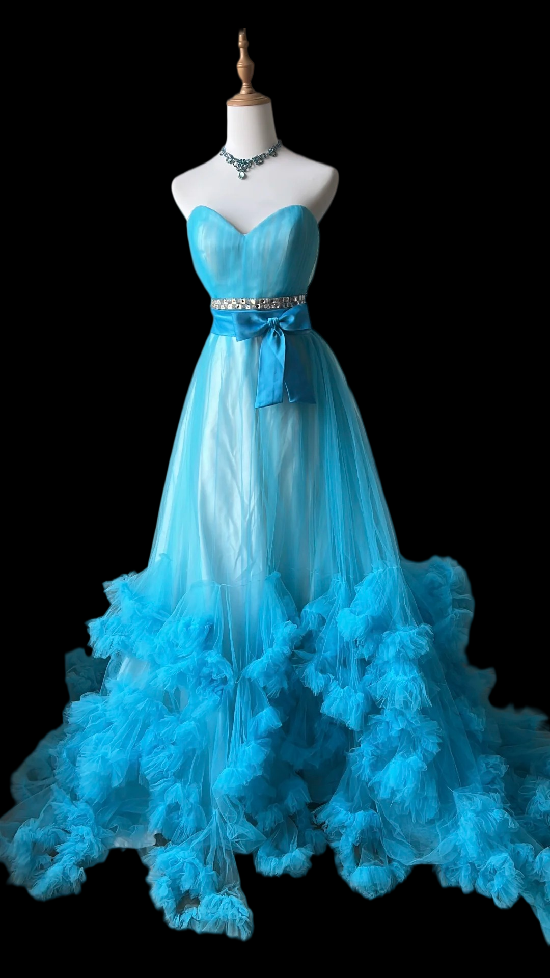 Sweetheart Blue A Line Wedding Dress Ruffled Bridal Gown  P1979