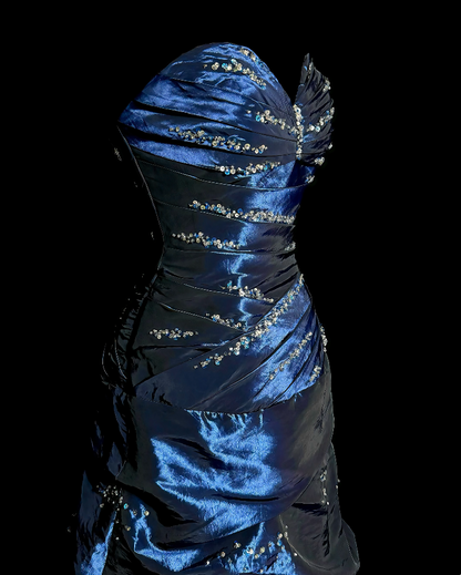 Sweetheart Blue Retro Prom Dress Beaded Evening Gown  P2606