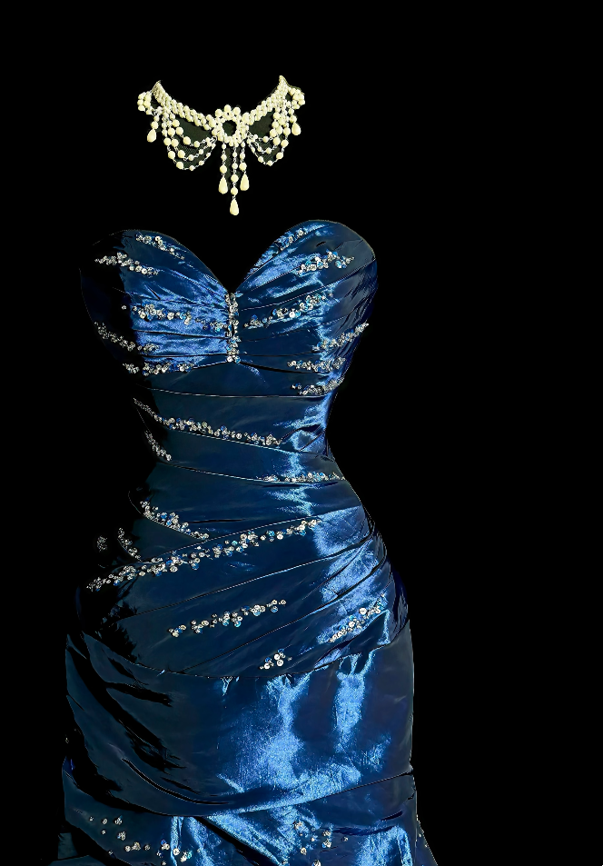 Sweetheart Blue Retro Prom Dress Beaded Evening Gown  P2606