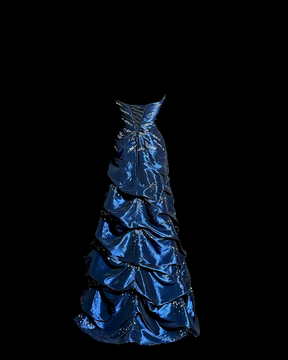 Sweetheart Blue Retro Prom Dress Beaded Evening Gown  P2606
