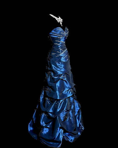 Sweetheart Blue Retro Prom Dress Beaded Evening Gown  P2606