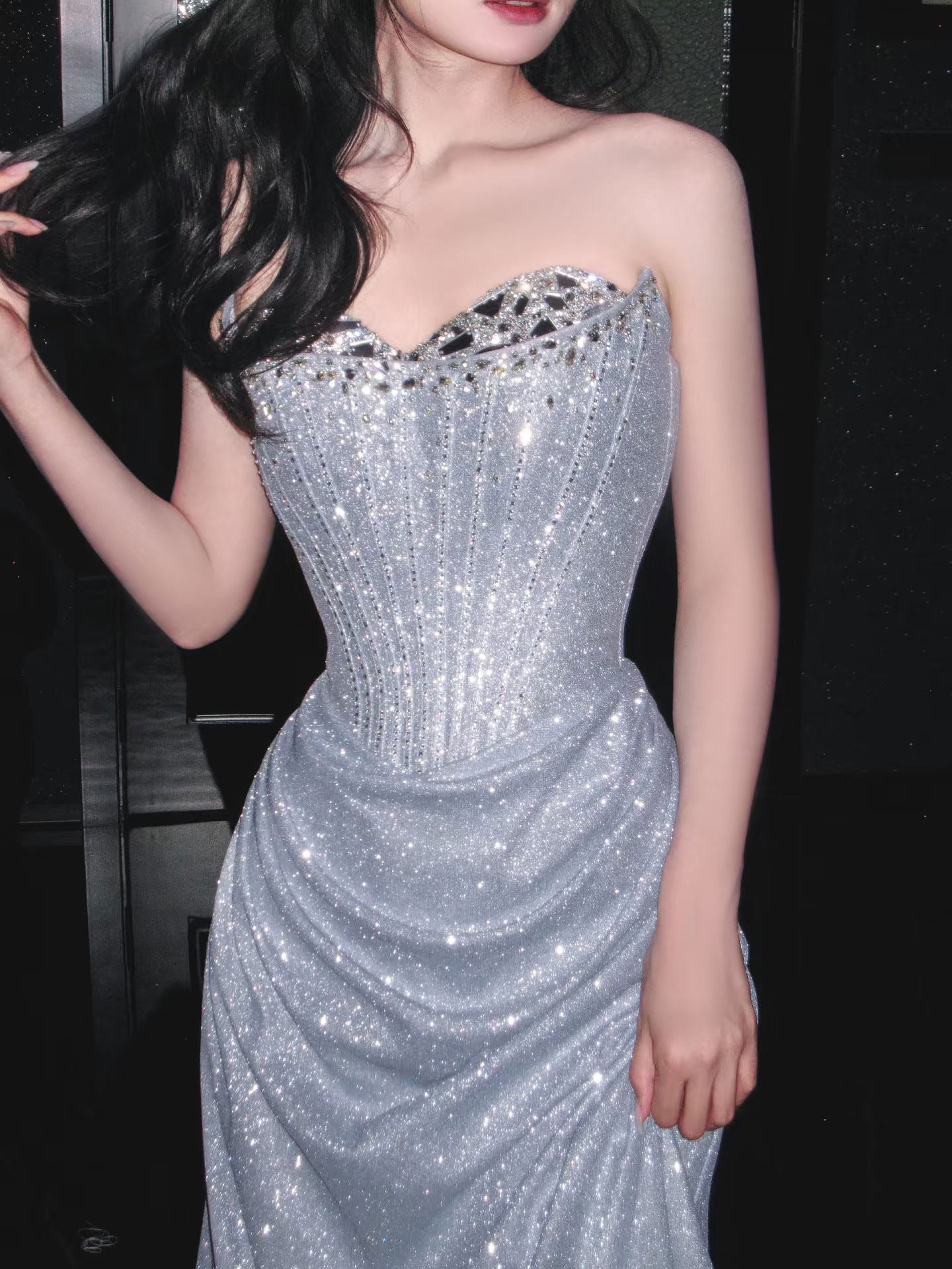Sweetheart  Blue Sequins Prom Dress Sparkle Formal Evening Dress  P947