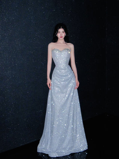 Sweetheart  Blue Sequins Prom Dress Sparkle Formal Evening Dress  P947