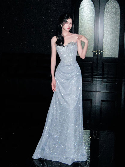 Sweetheart  Blue Sequins Prom Dress Sparkle Formal Evening Dress  P947