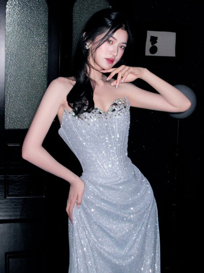 Sweetheart  Blue Sequins Prom Dress Sparkle Formal Evening Dress  P947