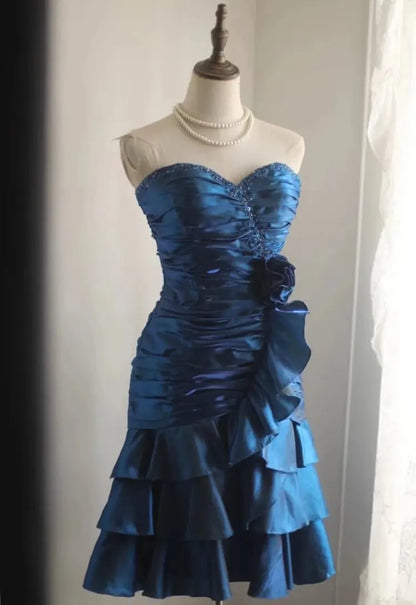 Sweetheart Blue Sheath Prom Dress Retro Formal Dress  P1176
