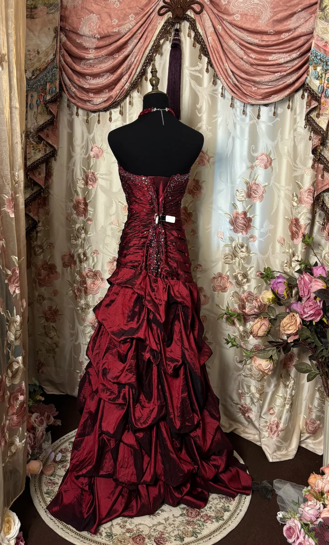Sweetheart Burgundy Beaded Formal Long Prom Dress  P1133