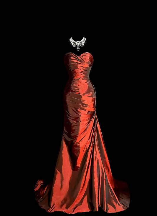 Sweetheart Burgundy Mermaid Prom Dress Retro Evening Gown  P2607