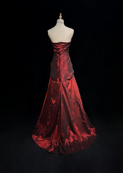 Sweetheart Burgundy Mermaid Prom Dress Taffeta Evening Gown P871
