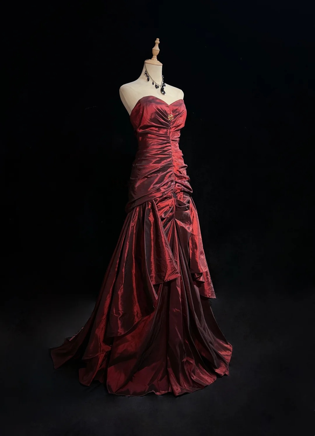Sweetheart Burgundy Mermaid Prom Dress Taffeta Evening Gown P871