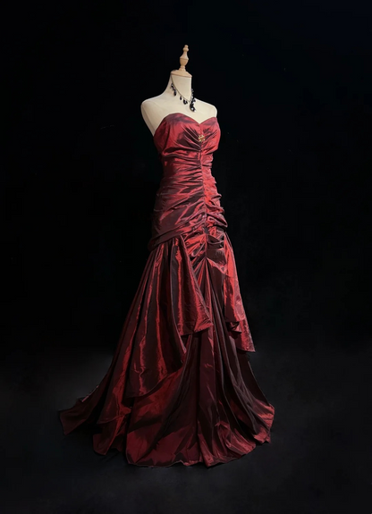 Sweetheart Burgundy Mermaid Prom Dress Taffeta Evening Gown P871