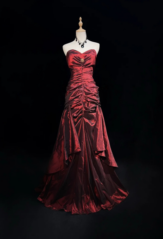 Sweetheart Burgundy Mermaid Prom Dress Taffeta Evening Gown P871