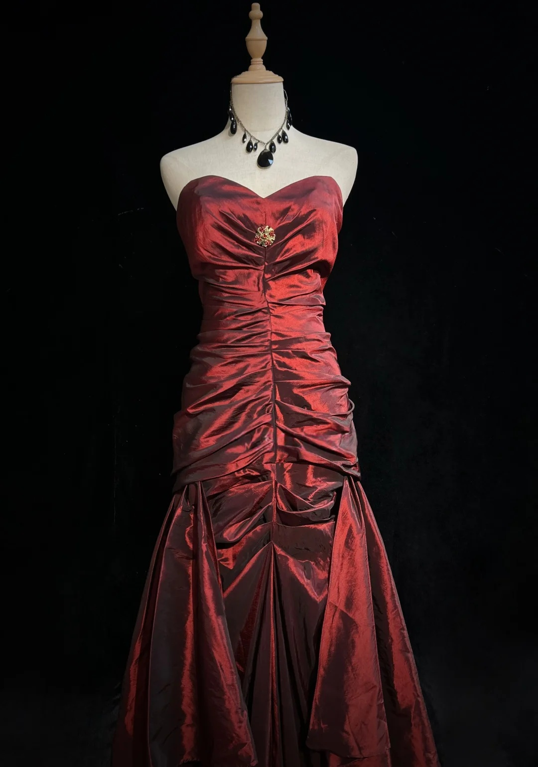 Sweetheart Burgundy Mermaid Prom Dress Taffeta Evening Gown P871